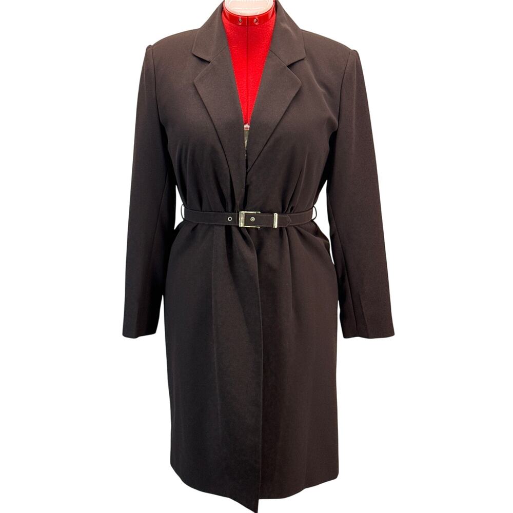 Mary McFadden Collection Vintage Brown Belted One Button Trench Coat Women 10